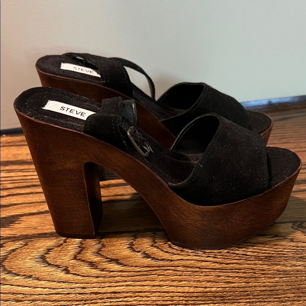 Steve Madden Black and Brown Platform Sandals